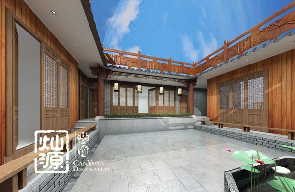 四合院別墅設(shè)計中庭實景圖